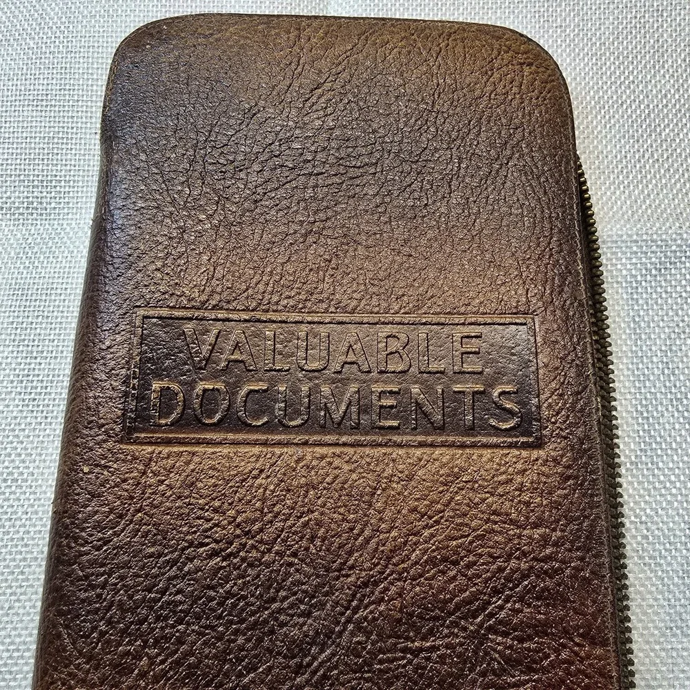 Vtg 1951 Midland‎ Co-Op Advertising Leather Valuable Documents Folder Zipper